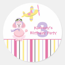 Airplane dog pilot girl's birthday party stickers