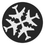 Airplane Snowflake Round Stickers