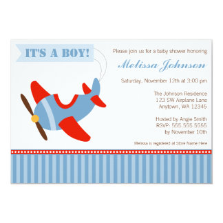 Airplane Stripes Red Blue Boy Baby Shower 5 Quot X 7 Quot Invitation Card Airplane Baby Shower Invitation Templates