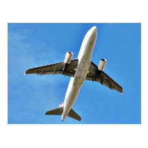 Airplane Takeoff On Blue Sky Postcards