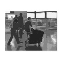 Airport Departure B&W Postcard