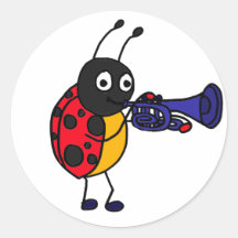 AK- coccinelle jouant la bande dessinée de trompet Autocollants