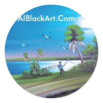 Al Black Art Round Stickers