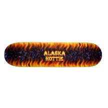 Alaska Hottie fire and flames Blue marble. Skate Board