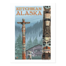 Alaska Totem Poles - Ketchikan, Alaska Post Card