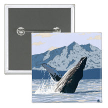 AlaskaHumpback Whale Vintage Travel Poster Pin