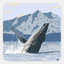 AlaskaHumpback Whale Vintage Travel Poster Square Stickers