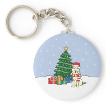 Alaskan Malamute and Christmas Tree Keychain