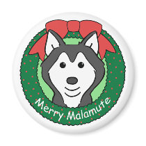 Alaskan Malamute Christmas Fridge Magnets