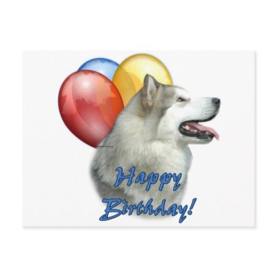 Alaskan Malamute Happy Birthday Balloons Post Cards by GreyWolfCreation
