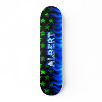 Albert skateboard blue fire and flames design