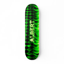 Albert skateboard green fire and flames design