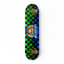 Albert skull blue fire and flames skateboard desig