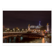 Alexander bridge and grand palais at night Paris Carte Postale