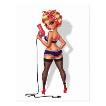 Alexis Dean - Pinup Model with a Hair Dryer Post Card