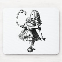 Alice and Flamingo Inked Black Mouse Pad
