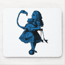 Alice and Flamingo Inked Blue Fill Mousepad