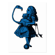 Alice and Flamingo Inked Blue Fill Post Card