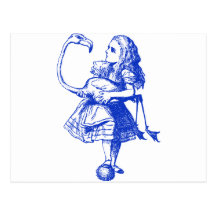 Alice and Flamingo Inked Blue Postcards