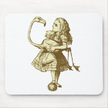 Alice and Flamingo Inked Sepia Mouse Pads