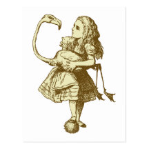Alice and Flamingo Inked Sepia Postcard