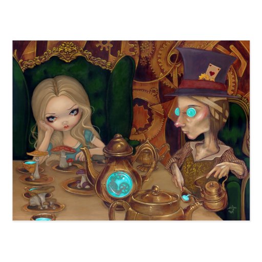 Alice and the Mad Hatter steampunk Postcard