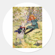 ALICE AND THE WHITE RABBIT ROUND STICKER
