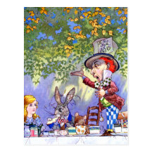 Alice at the Mad Hatter's Tea Paty. Postcard