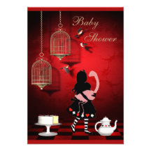 Alice & Flamingo Birds & Cages Baby Shower Personalized Invite