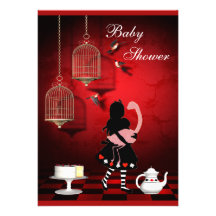 Alice & Flamingo Birds & Cages Baby Shower Custom Announcement