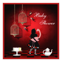 Alice & Flamingo Birds & Cages Baby Shower Custom Announcement