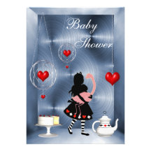 Alice & Flamingo Hearts Baby Shower Tea Party Personalized Invitations