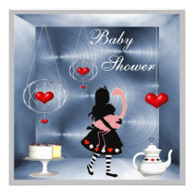 Alice & Flamingo Hearts Baby Shower Tea Party Personalized Invitations