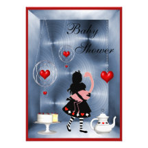 Alice & Flamingo Hearts Baby Shower Tea Party Invites
