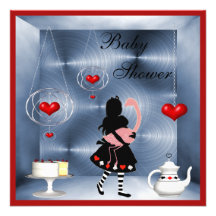 Alice & Flamingo Hearts Baby Shower Tea Party Custom Invitation
