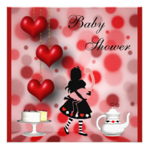 Alice & Flamingo Retro Hearts Baby Shower Invite