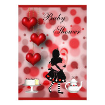 Alice & Flamingo Retro Hearts Baby Shower Invites