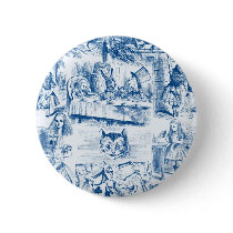 Alice In Wonderland Blue & White Toils Pinback Button