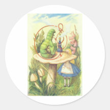 Alice Meets the Caterpillar Round Stickers