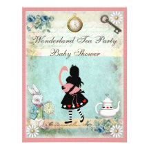 Alice & Pink Flamingo Baby Shower Custom Announcements