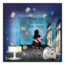 Alice & Pink Flamingo Wonderland Baby Shower Announcement