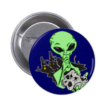 Alien and Human Skull Pinback Buttons