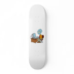 Alien at tiny computer desk skate board deck