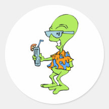 Alien de vacances autocollant rond