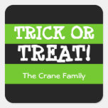 Alien green black stripes trick or treat Halloween Square Stickers