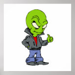 Alien in black leather jacket thumbs up poster