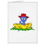 Alien in kiddie pool with hat on greeting cards