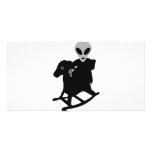 alien on rocking horse icon photo card template