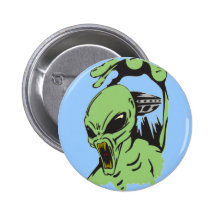 Alien On The Attack Pinback Button
