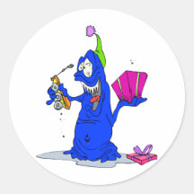 Alien opening presents round sticker